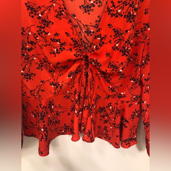 TopShop red peplum tie front style top - Picture 5 of 7